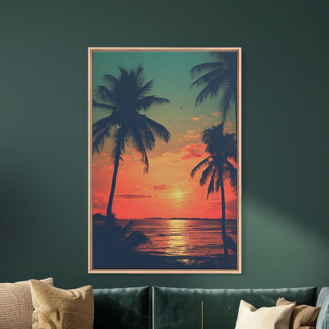 Tropical Sunset Canvas Print: Palm Tree Beach Wall Art - Etsy