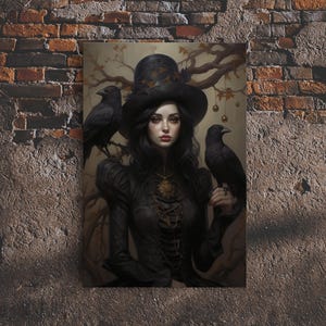 Witch and Ravens Framed Canvas: Gothic Halloween Art image 6