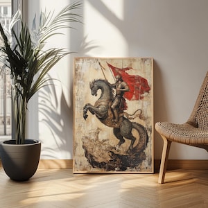 Saint George and the Dragon Battle Scene Framed Canvas Print | Renaissance Christian Art Painting, Vintage Religious Wall Art and Modern Ch image 17
