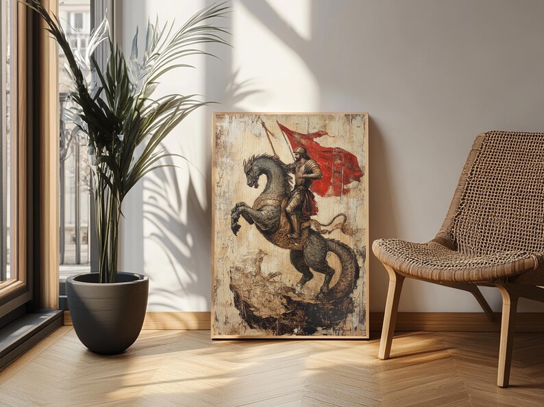 Saint George and the Dragon Battle Scene Framed Canvas Print | Renaissance Christian Art Painting, Vintage Religious Wall Art and Modern Ch image 17