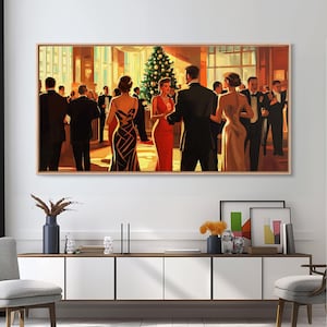 Vintage Christmas Shopping Framed Canvas Print, Retro Holiday Decor, Christmas Tree Scene Art, Vintage Christmas Home Decor, Best Gift Idea