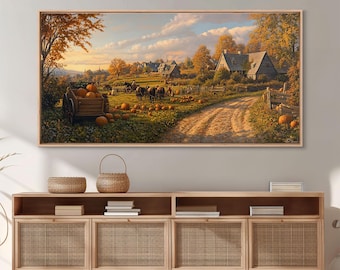 Autumn Pumpkin Harvest Framed Canvas Print: Country Farmhouse Wall Art