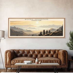 Rocky Mountain National Park Panoramic Travel Art, National Park Print, Minimalist Travel Art, Subdued Watercolor Painting Panoramic