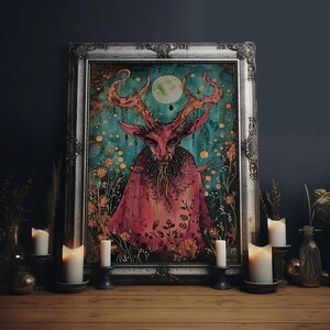 Enchanted Demon Under Full Moon Framed Canvas Print, Halloween Art, Creepy Wall Art, Spooky Home Decor, Art, Haunting Living Room Decor