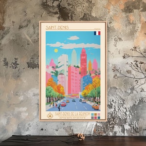 Saint-Denis France Travel Poster Framed Canvas Print, Midcentury Modern Art, Pop Art Wall Decor, Scenic Wall Art, Bedroom Decor