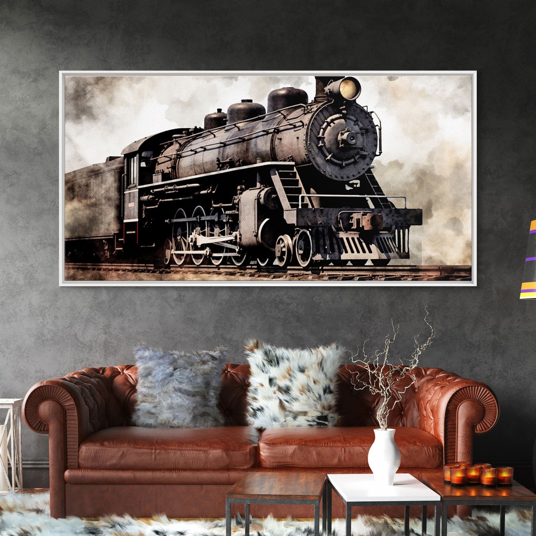 Black Steam Train Canvas Print: Retro Locomotive Wall Art - Etsy