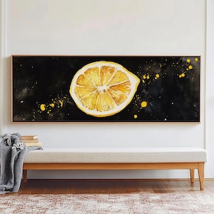 Panoramic Lemon painting Print, Food Kitchen Wall Art, Dining Room Decor, Horizontal Wall Art, Lemon Art, Lemon Home Decor, Kitchen Painting
