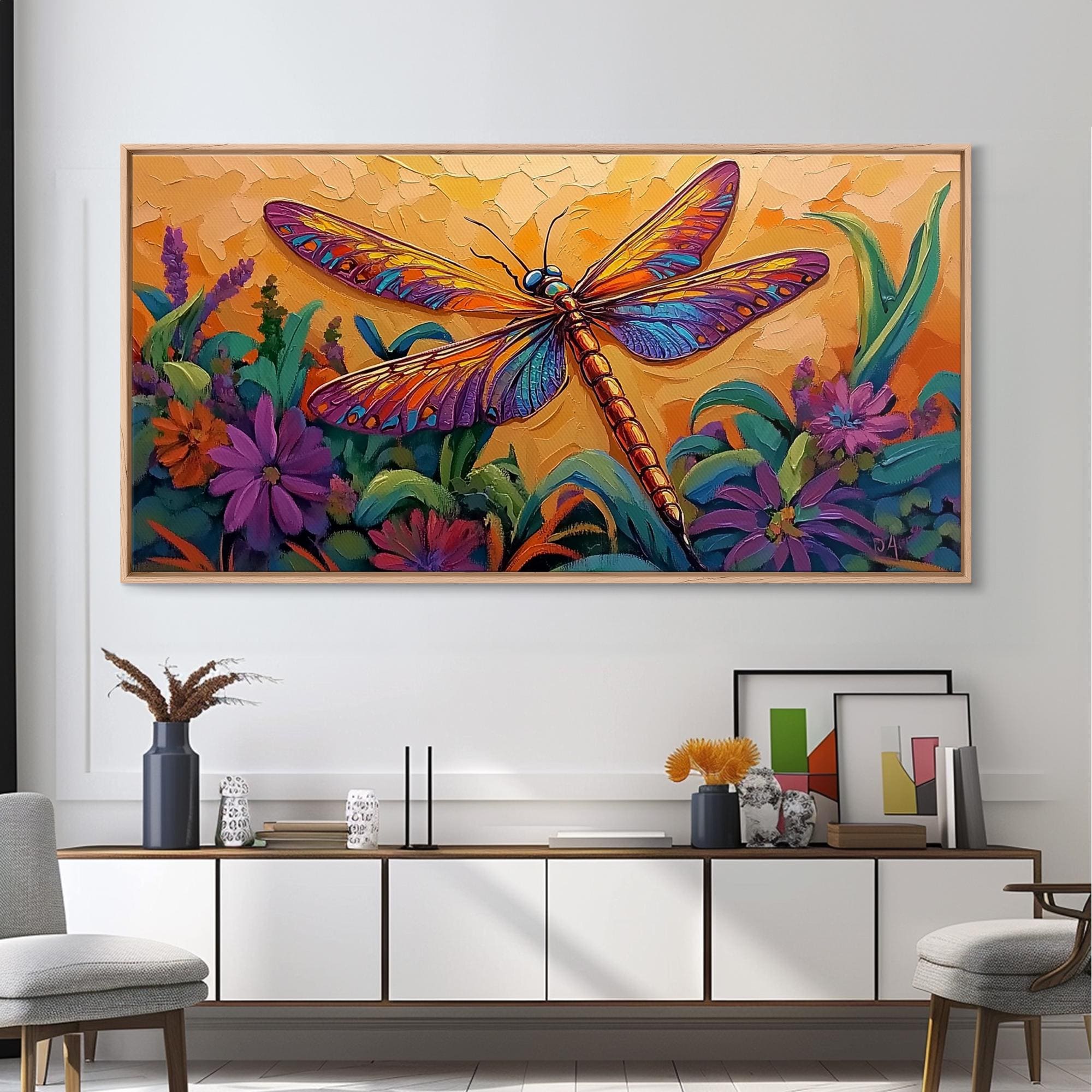 Dragonfly Sunset Canvas Print: Colorful Boho Garden Wall Art - Etsy