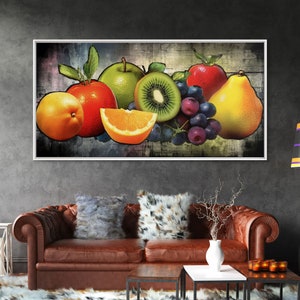 Fruits Wall Art, Food Wall Decor, Colorful Wall Decor, Kitchen Wall Art, Panoramic Wall Decor, Canvas Print, Wall Art, Framed Canvas Art