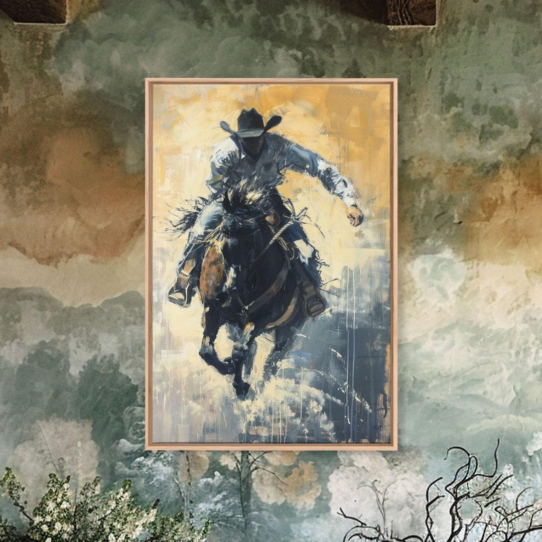 Cowboy Riding Bucking Horse Framed Canvas Print: Western Wall Art - Etsy