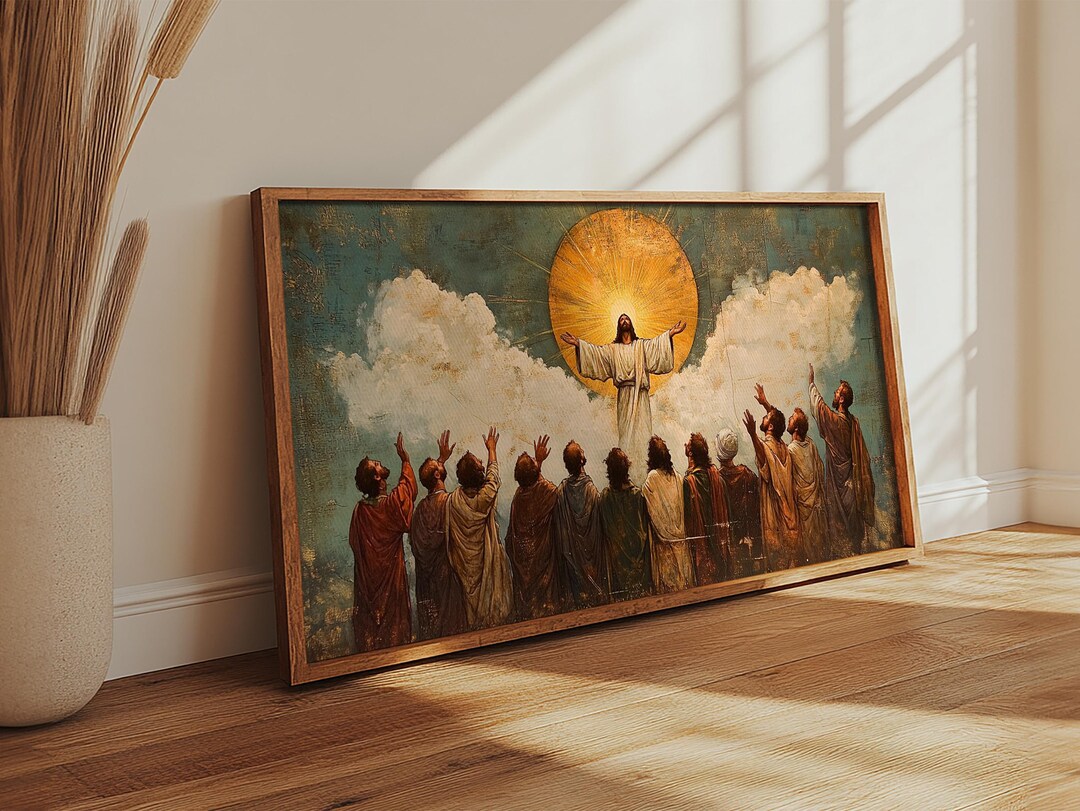 Ascension of Christ Rising on a Cloud - Art Deco Framed Canvas Print of ...