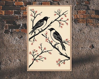 Minimalist Bird Print: Retro Style Framed Wall Art