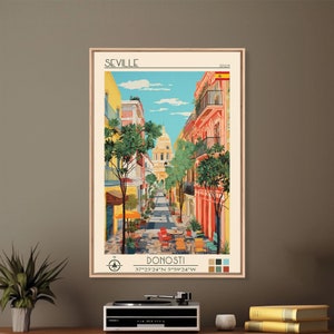 Cartel de viaje de Sevilla España Impresión de lienzo enmarcado, Arte moderno de mediados de siglo, Decoración de pared de arte pop, Arte de sala de estar, Decoración del hogar