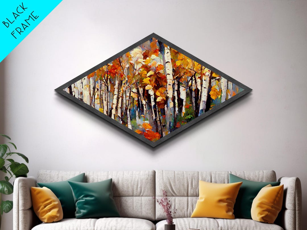 Diamond Shaped Large Birch Trees Canvas Print Boho Wall Decor Autumn ...