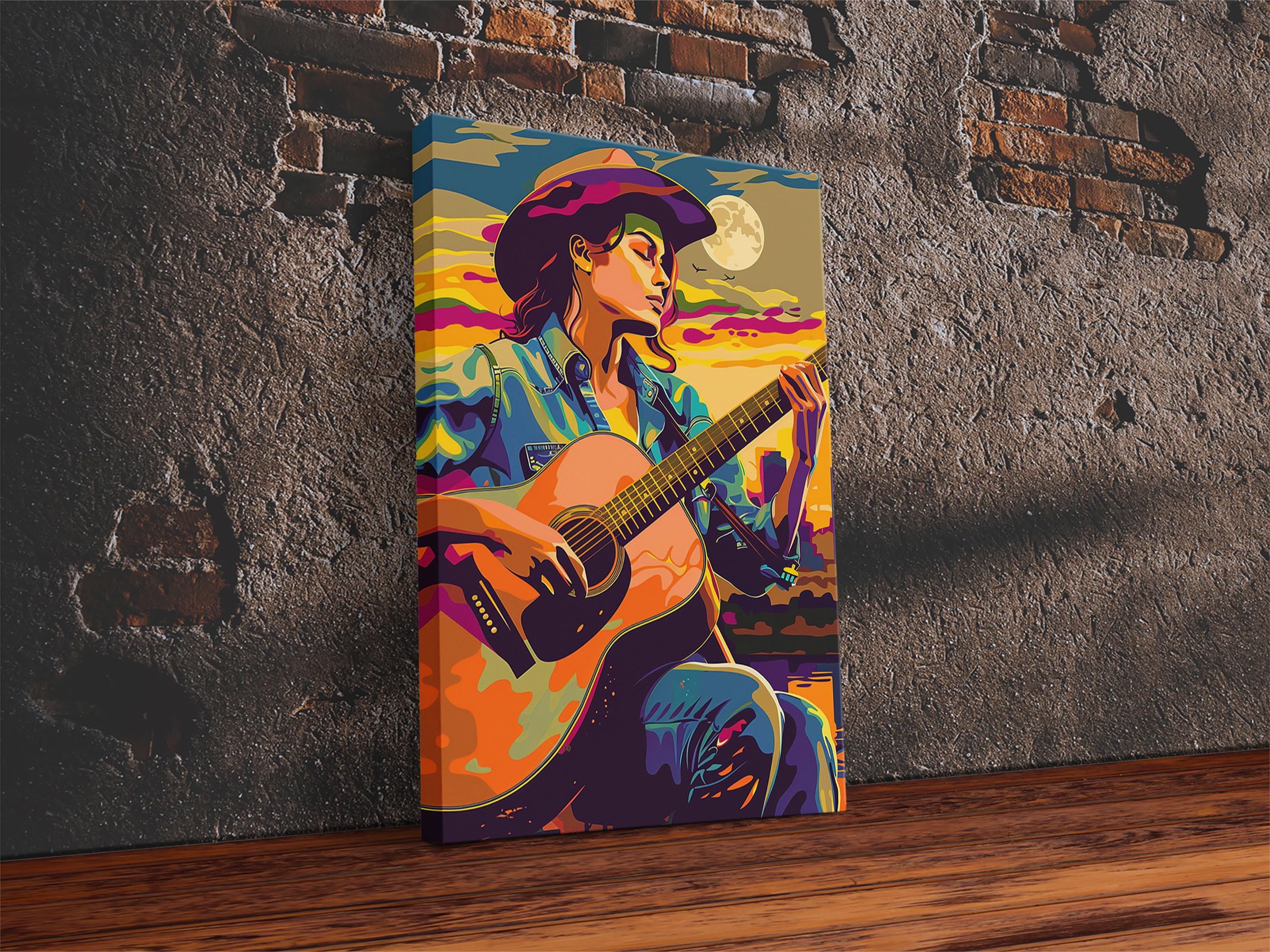 Cowboy Guitar Art: Pop Art Sunset Framed Canvas Print - Etsy