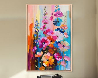 Abstract Floral Burst Framed Canvas Print: Colorful Flower Wall Art