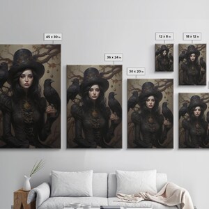 Witch and Ravens Framed Canvas: Gothic Halloween Art image 8