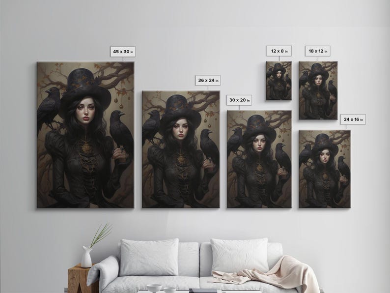 Witch and Ravens Framed Canvas: Gothic Halloween Art image 8