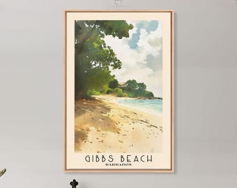 Gibbs Beach, Barbados Watercolor Print, Vacation Gift, Barbados