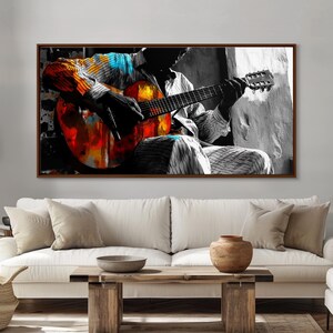 Guitarrista, música, expresión, momento musical melancólico capturado en esta impresión en lienzo enmarcada, arte bohemio para sala de música, arte de pared para estudio artístico imagen 15