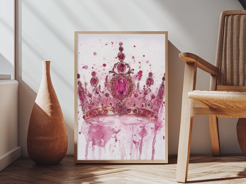Regal Jeweled Crown Canvas Print: Pink Dorm Wall Art zdjęcie 2
