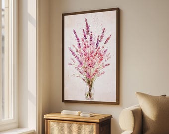 Framed Lavender Bouquet Canvas Print: Rustic Cottagecore Wall Art