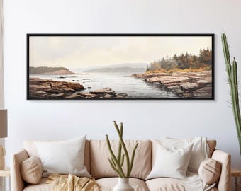 Acadia National Park Watercolor Canvas Print: Extra Large Landscape Art