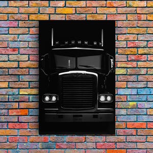 Semi Truck Canvas Art: Black and White Big Rig Print