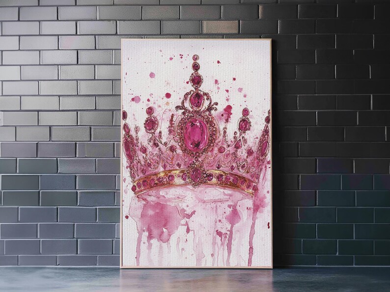 Regal Jeweled Crown Canvas Print: Pink Dorm Wall Art zdjęcie 6