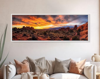 Arches National Park Sunset Panoramic: Landscape Canvas Print