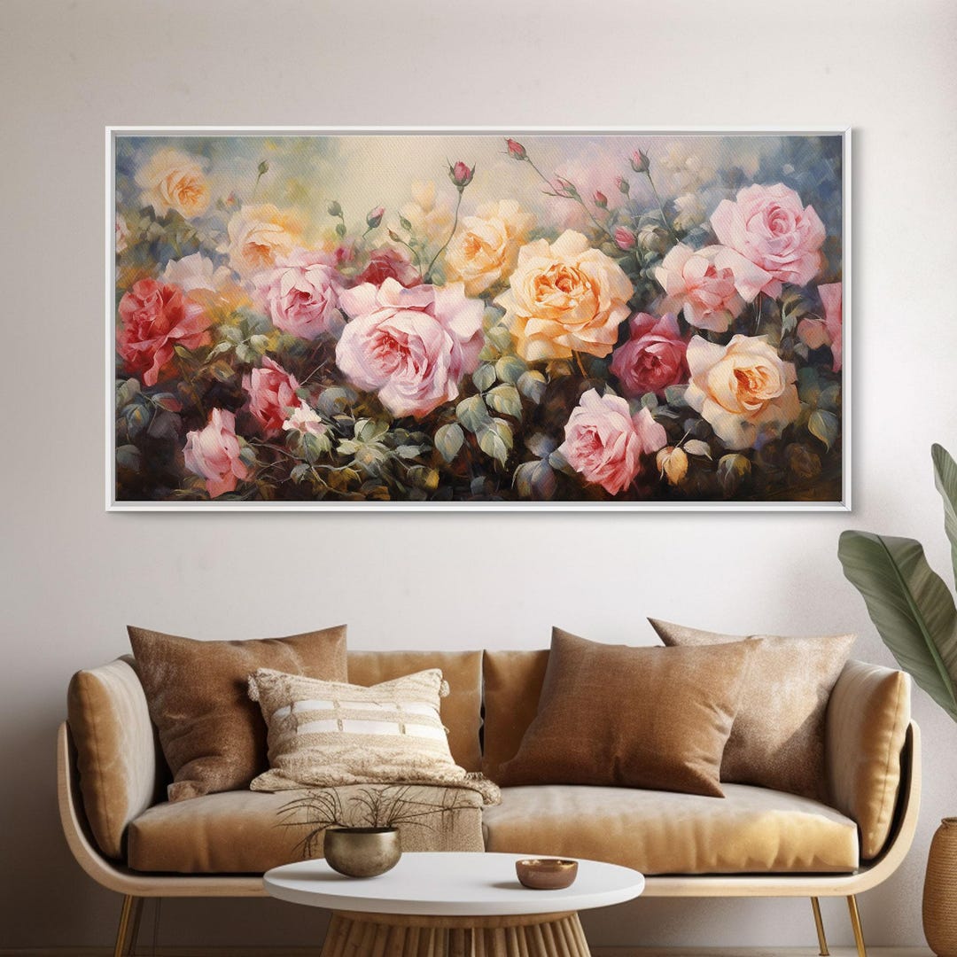 Roses Canvas Art Print: Panoramic Floral Botanical Wall Decor - Etsy