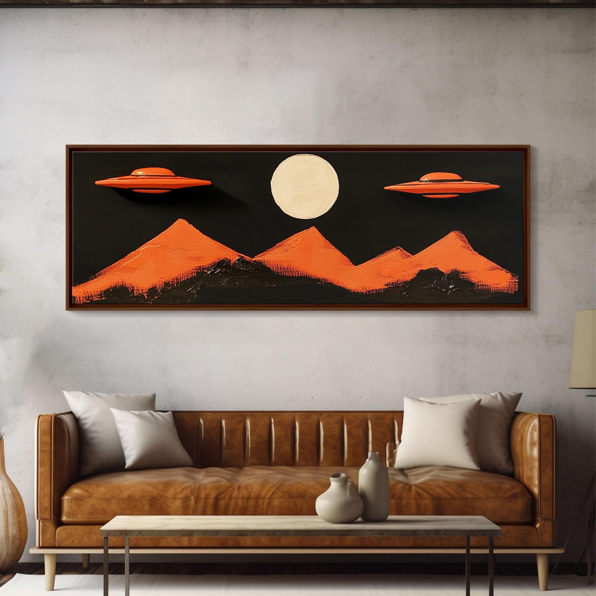Orange UFO Art Print: Panoramic Flying Saucers, Nursery Decor - Etsy