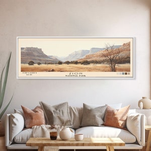 Zion National Park Panoramic Utah Travel Art, National Park Print, Minimalist Travel Art, Subdued Watercolor Painting Panoramic