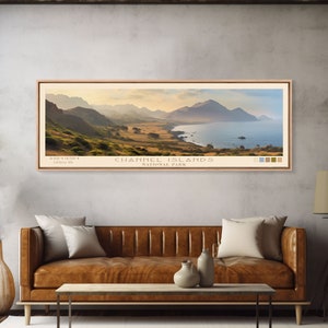 Channel Islands National Park Panoramic Travel Art, National Park Print, Minimalist Travel Art, Subdued Watercolor Painting Panoramic
