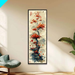 Autumn Bonsai Tree Art: Japanese Ukiyo-e Framed Canvas Print