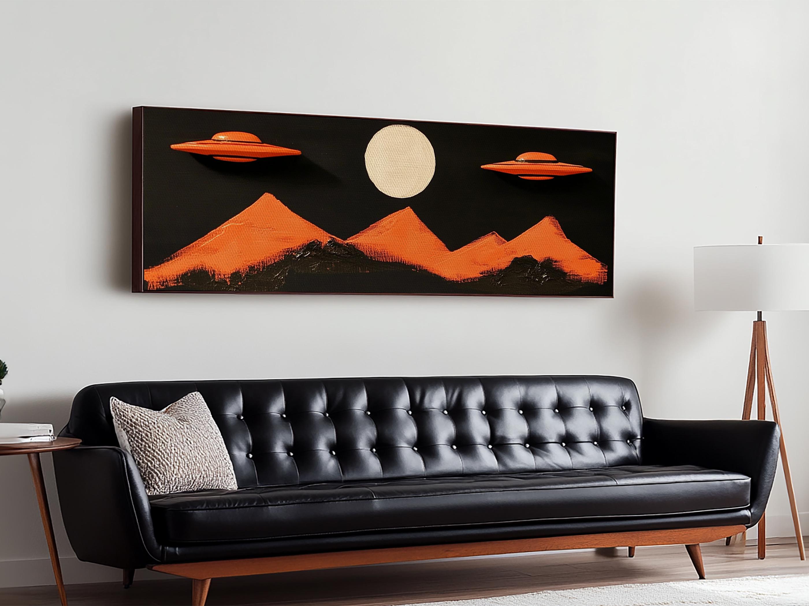 Orange UFO Art Print: Panoramic Flying Saucers, Nursery Decor - Etsy