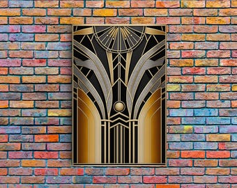 Art Deco Framed Canvas Print: Gold & Black Abstract Wall Art