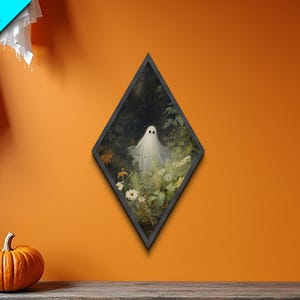 The Ghost Amongst The Flowers, Halloween Canvas Print, Framed Canvas Art, Halloween Decor, Dark Academia, Horror Prints, Oil Painting