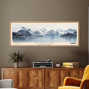Glacier Bay National Park Print: Alaska Panoramic Watercolor Travel Art