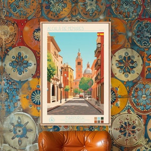 Alcalá de Henares España Cartel de viaje Impresión de lienzo enmarcado, Arte moderno de mediados de siglo, Decoración de arte pop, Arte de pared, Regalo de vacaciones, Decoración de la sala de estar
