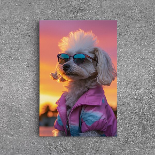 Shih Tzu Wall Print, Dog Wall Art, Dog Sunglasses, Dog In Pink Tracksuit, Funny Art, Framed Wall Art, Framed Canvas, Wall Print, Wall Canvas
