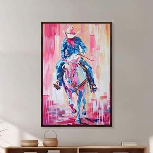 Cowboy Riding Art: Colorful Western Framed Canvas Print