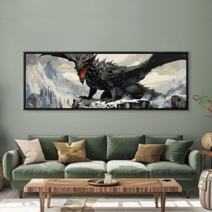 Dragon Painting, Framed Canvas Print, Dragon Art, Fantasy Art, Fantasy Painting, Watercolor Dragon Painting, Art Print