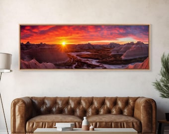 Badlands National Park Sunset Panoramic: Landscape Canvas Print