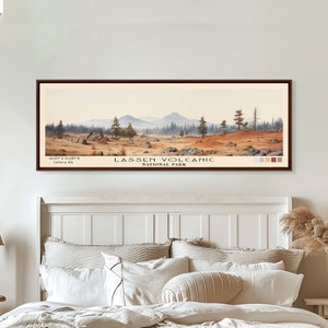 Lassen Volcanic National Park Panoramic Travel Art, National Park Print, Minimalist Travel Art, Subdued Watercolor Painting Panoramic