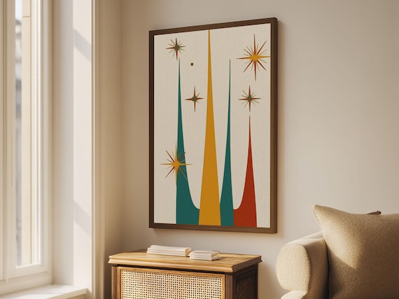 Mid Century Modern Starburst Canvas Print: Retro 1950s Wall Art - Etsy