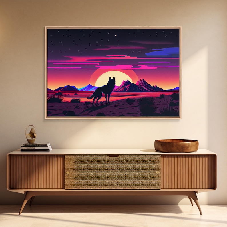 Desert Fox Silhouette Art Print: Purple Full Moon Wall Decor image 6