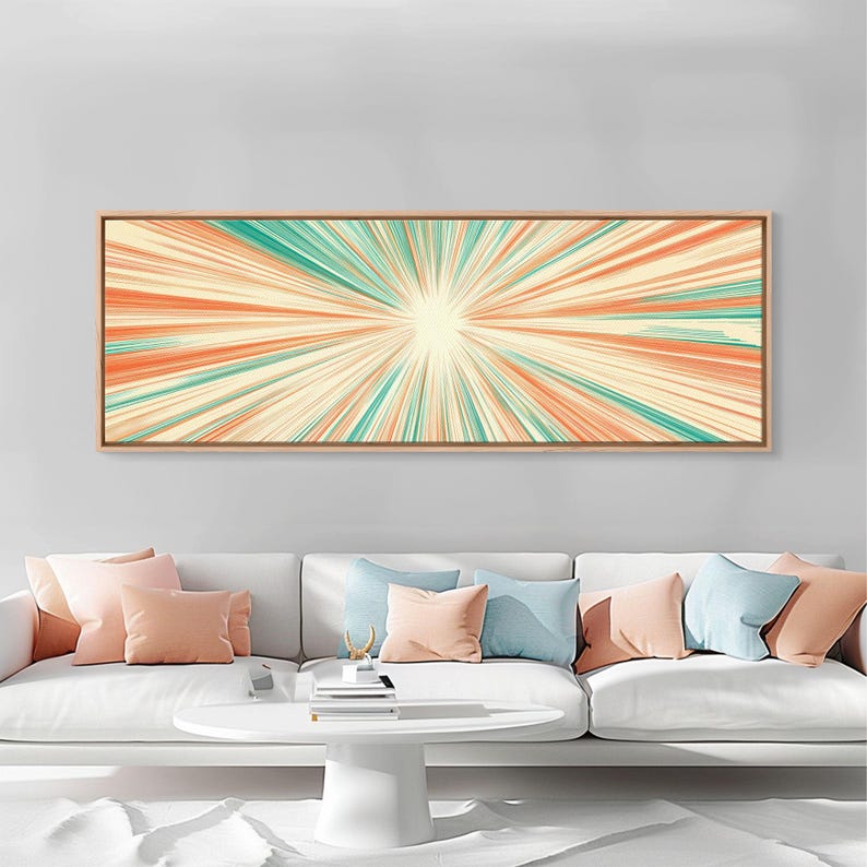 Mid Centery Modern Canvas Print Framed MCM Style Wall Art, Orange and