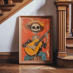 Skeleton Vaquero Canvas Print: Mexican Guitar Player Art