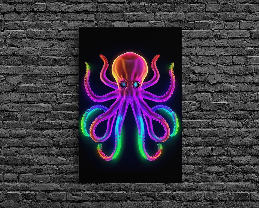 NEONETICS.ネオンアートプリント　在庫2024 Neon Octopus Canvas Print: Multicolored Ocean Wall Art - Etsy
